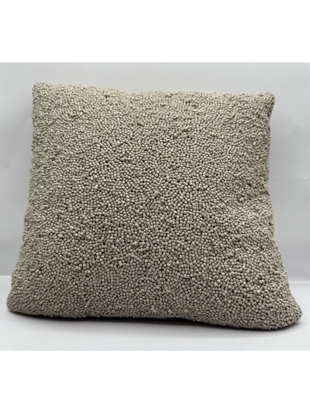 DKNY Home Gridlock Seed Bead Embellished Throw Accent Pillow 12x12 Taupe Tan EUC